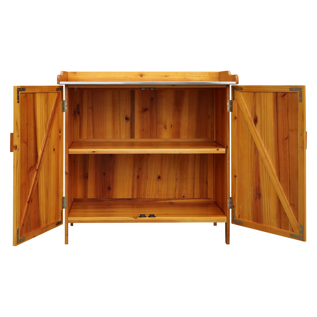 Plantebord med underskap gran rustfritt stål 99x50 cm montert i hage