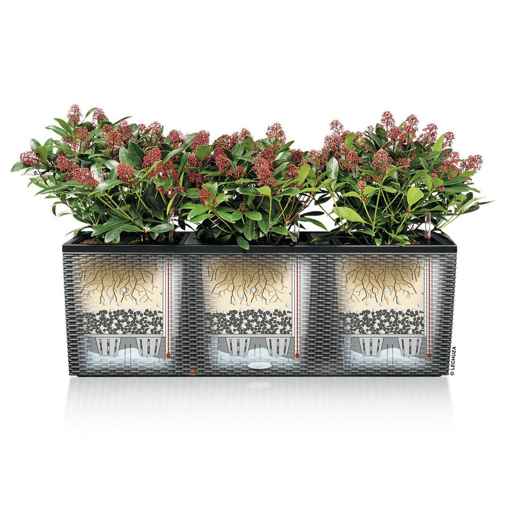 Plantekasse Trio 100x32x34 cm polyrotting granitt sett fra siden