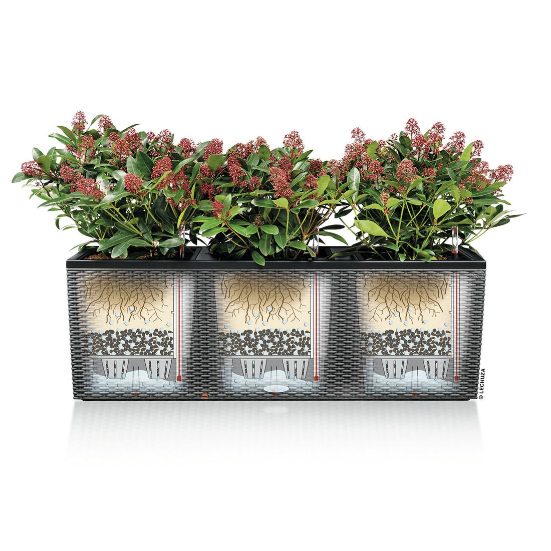 Plantekasse Trio 100x32x34 cm polyrotting granitt sett fra siden