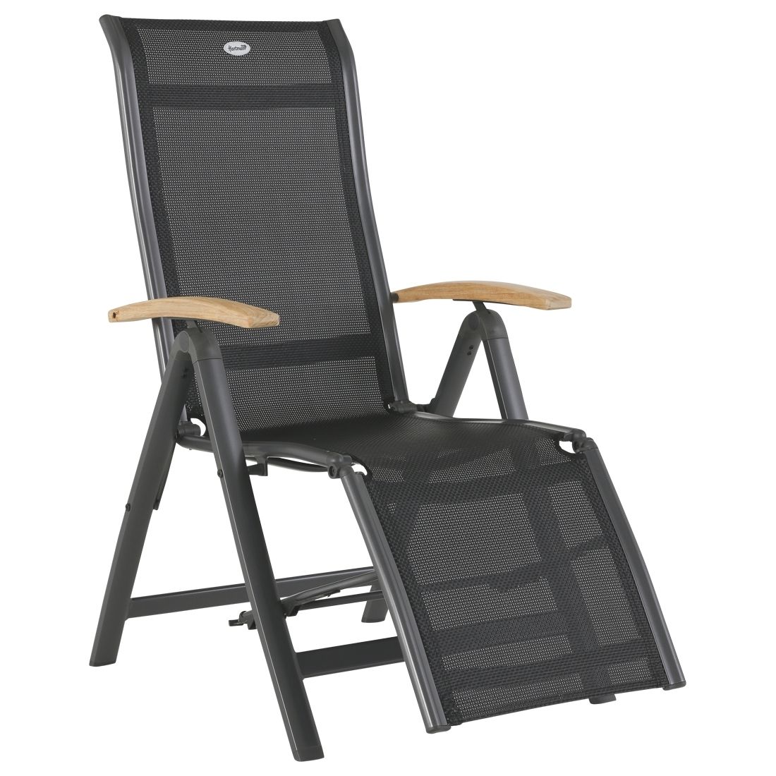 Relax-stol Alice aluminium/textilen med teak-armlener sett forfra
