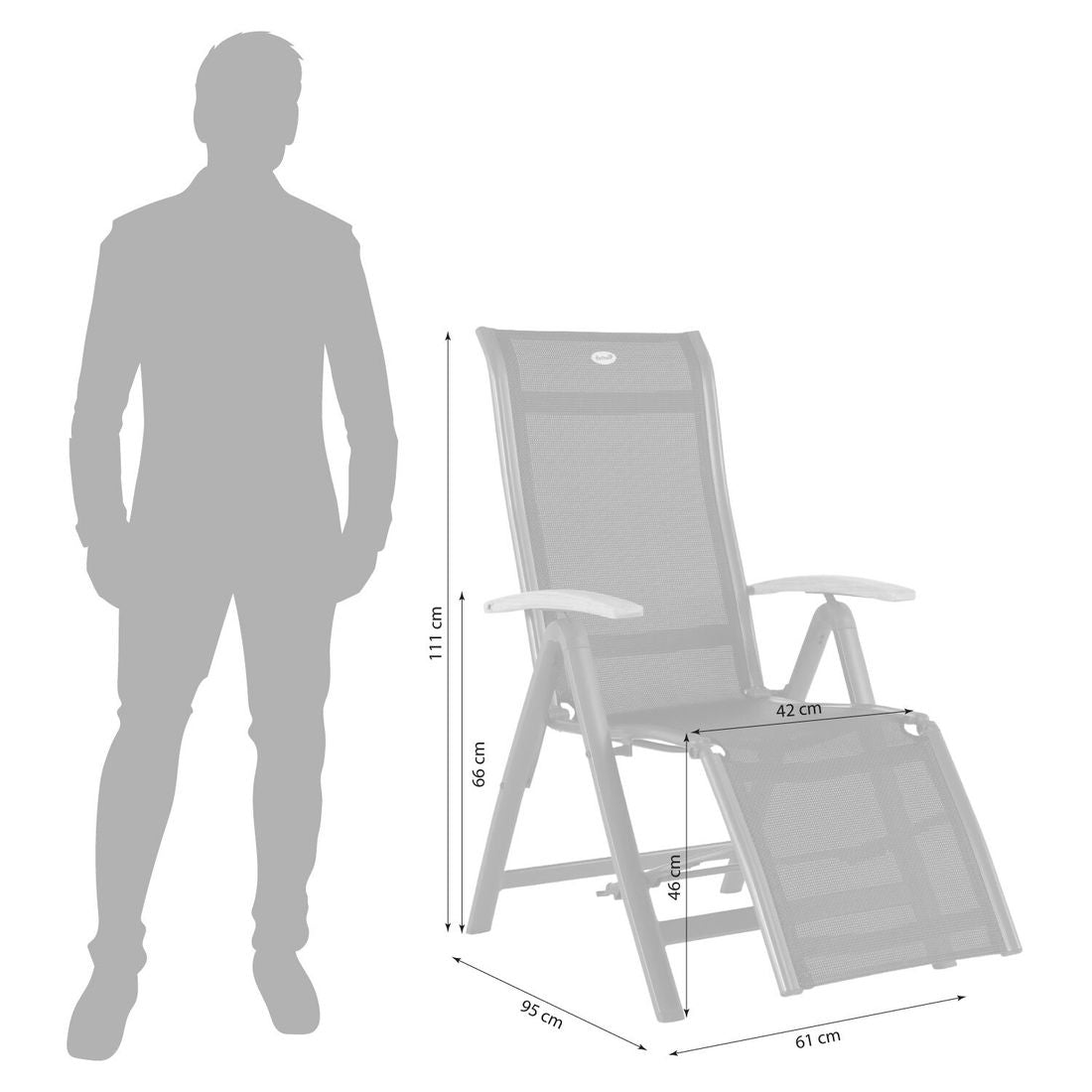 Relax-stol Alice aluminium/textilen med teak-armlener bakside