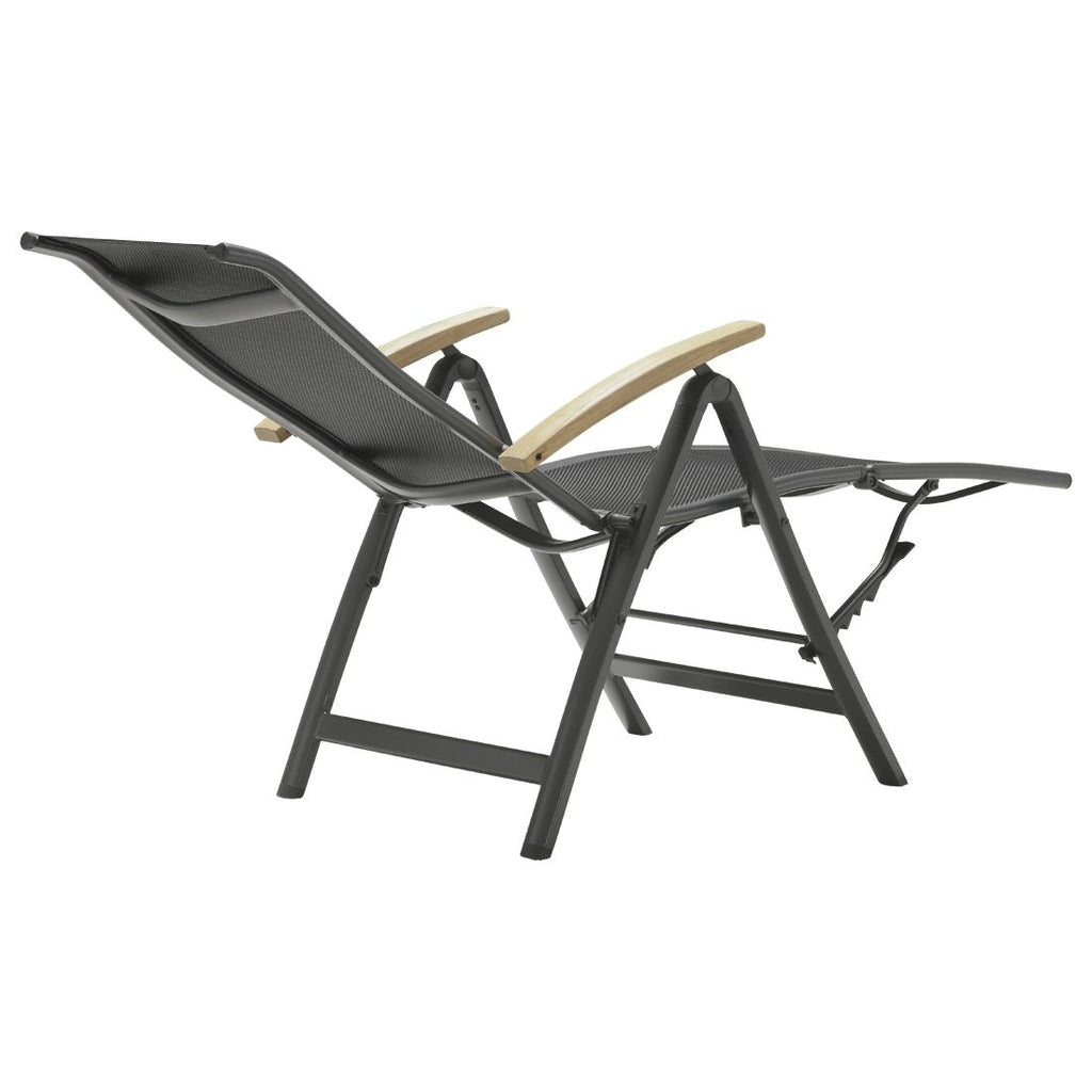 Sideprofil av Relax-stol Alice aluminium/textilen med teak-armlener