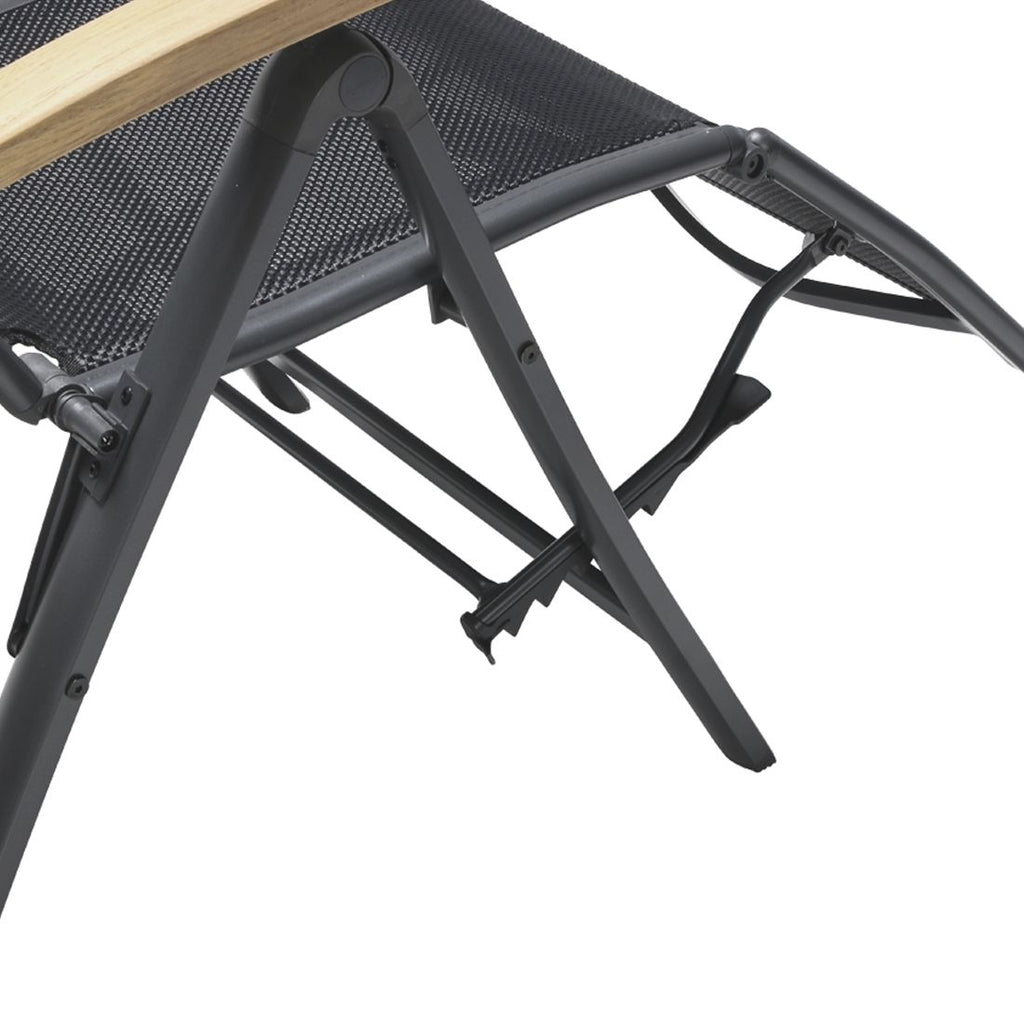 Relax-stol Alice aluminium/textilen med teak-armlener med justerbar ryggstøtte