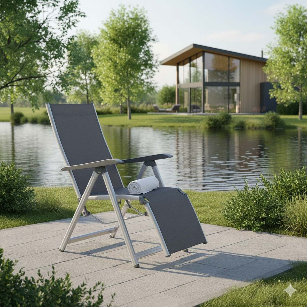 Relax-stol Basic Plus justerbar aluminium/textilen 61 cm sammenlagt