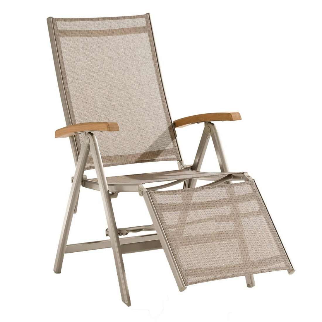 Relax-stol Cadiz aluminium/textilen champagne/natur sett forfra