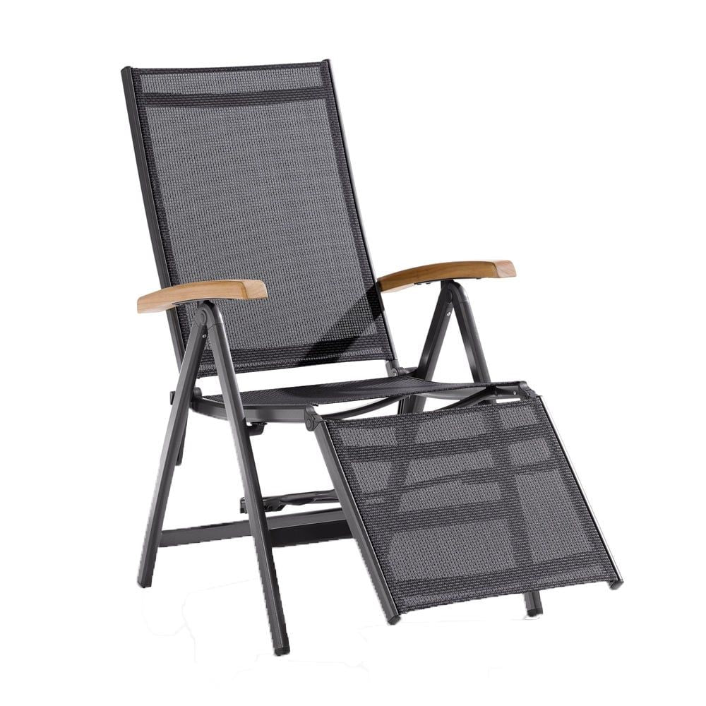 Relax-stol Cadiz aluminium/textilen med teak-armlener forfra i grått
