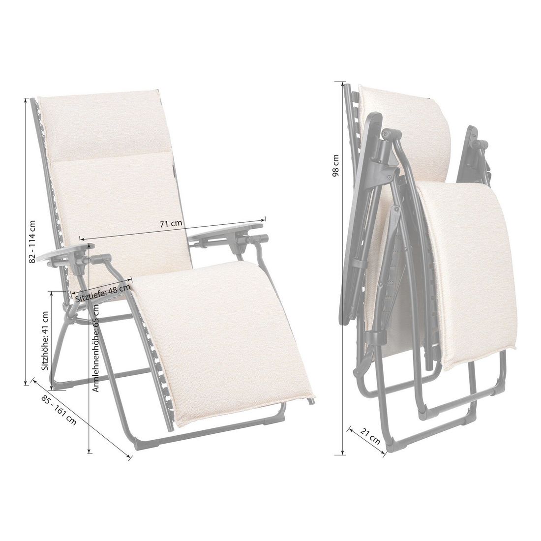 Detalj av Relax-stol Evolutio Niksen stål/olefin sammenleggbar - Lafuma