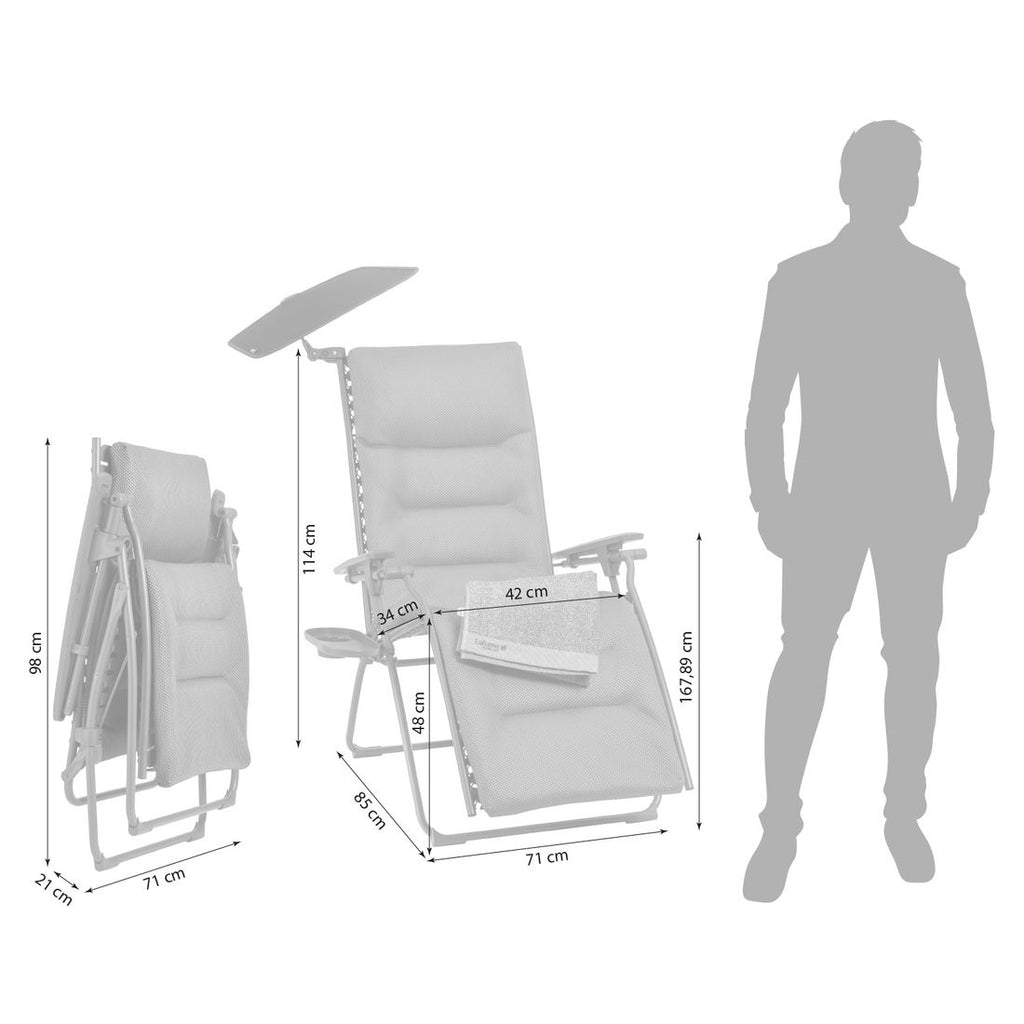 Detalj av stoff og ramme på Relax-stol Evolution All in One stål/BeComfort - Lafuma