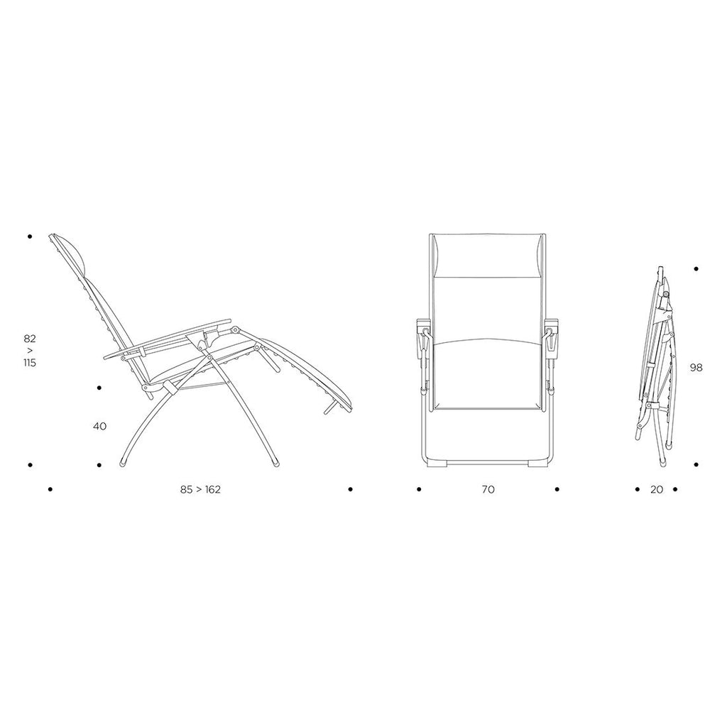 Relax-stol Evolution stål/Batyline sammenleggbar 70 cm i hvileposisjon