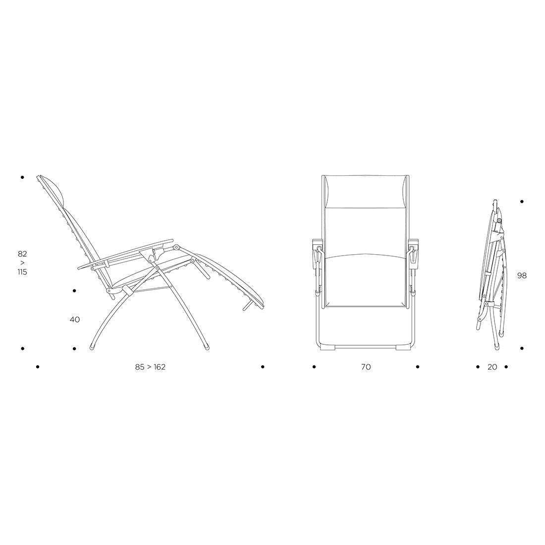 Relax-stol Evolution stål/Batyline sammenleggbar 70 cm i hvileposisjon