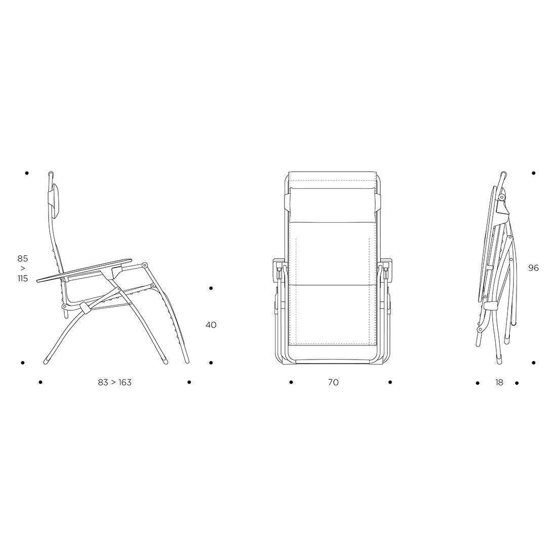 Detalj av clip-system på Relax-stol Futura stål/Batyline sammenleggbar 70 cm
