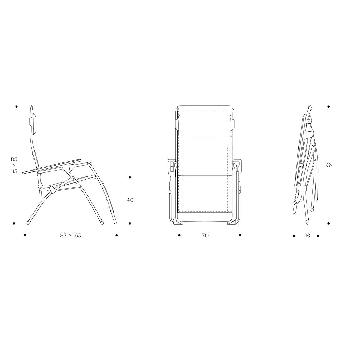 Oversikt over Relax-stol Futura stål/BeComfort blå sammenleggbar i moderne hagemiljø