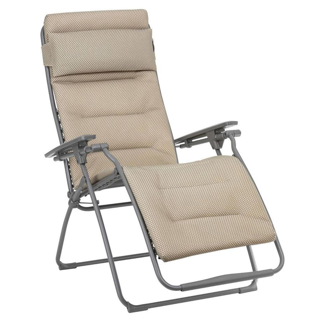 Detalj av stoff og ramme på Relax-stol Futura stål/BeComfort titane/moka
