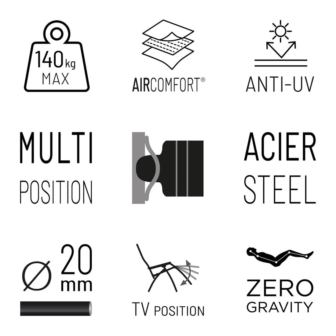 Montert Relax-stol RSX Clip stål/AirComfort sammenleggbar i hage