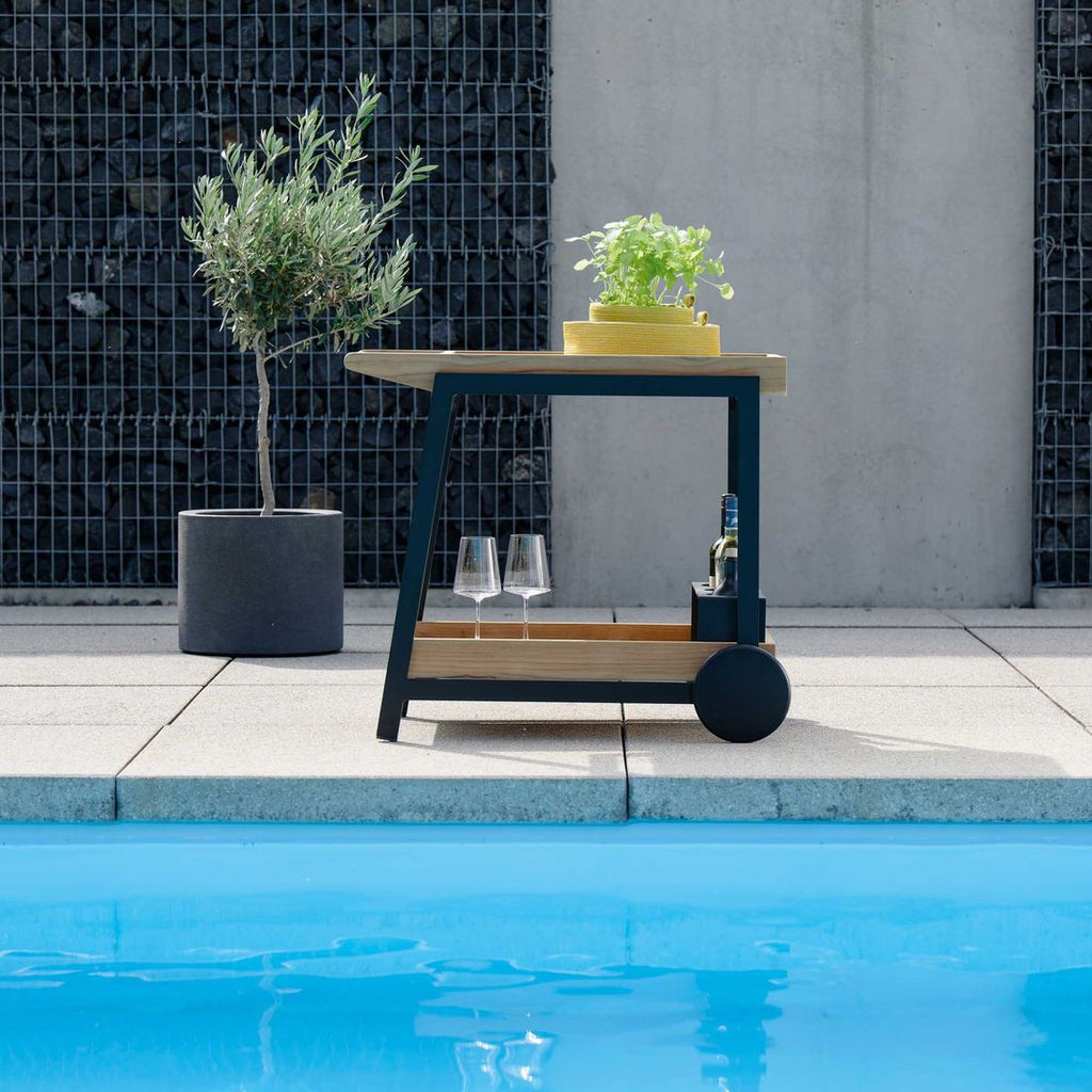 Serveringsvogn Frido aluminium/teak 86x58 cm - Stern med drikkevarer