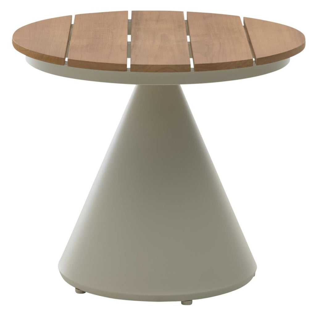 Sidebord ute 7015 Ø50 cm aluminium/teak forfra
