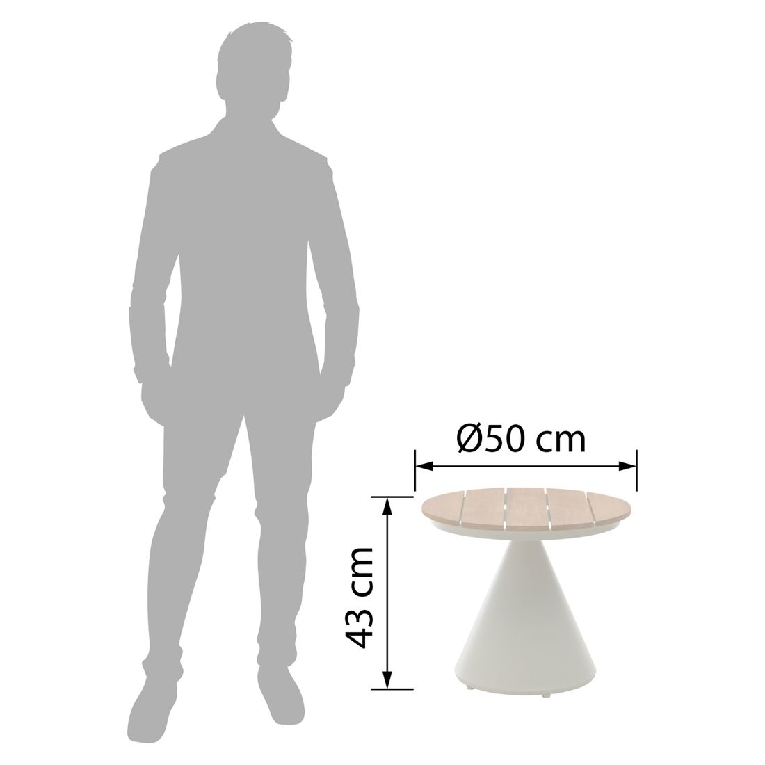 Sidebord ute 7015 Ø50 cm aluminium/teak detalj bordplate