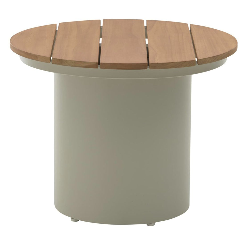 Sidebord ute 7015 aluminium/teak Ø50 cm forfra