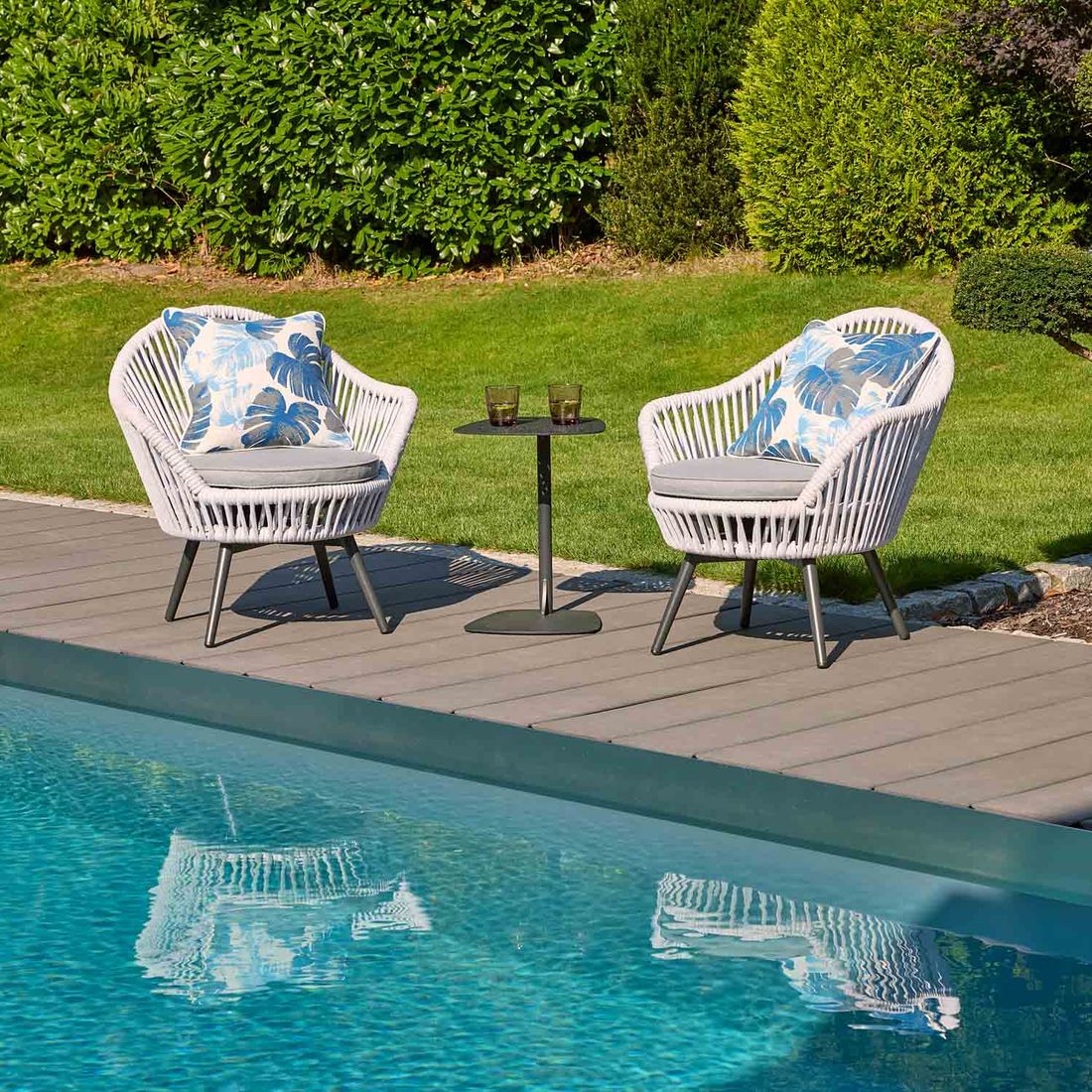 Sidebord ute Bari 40x39 cm aluminium antrasitt med dekor