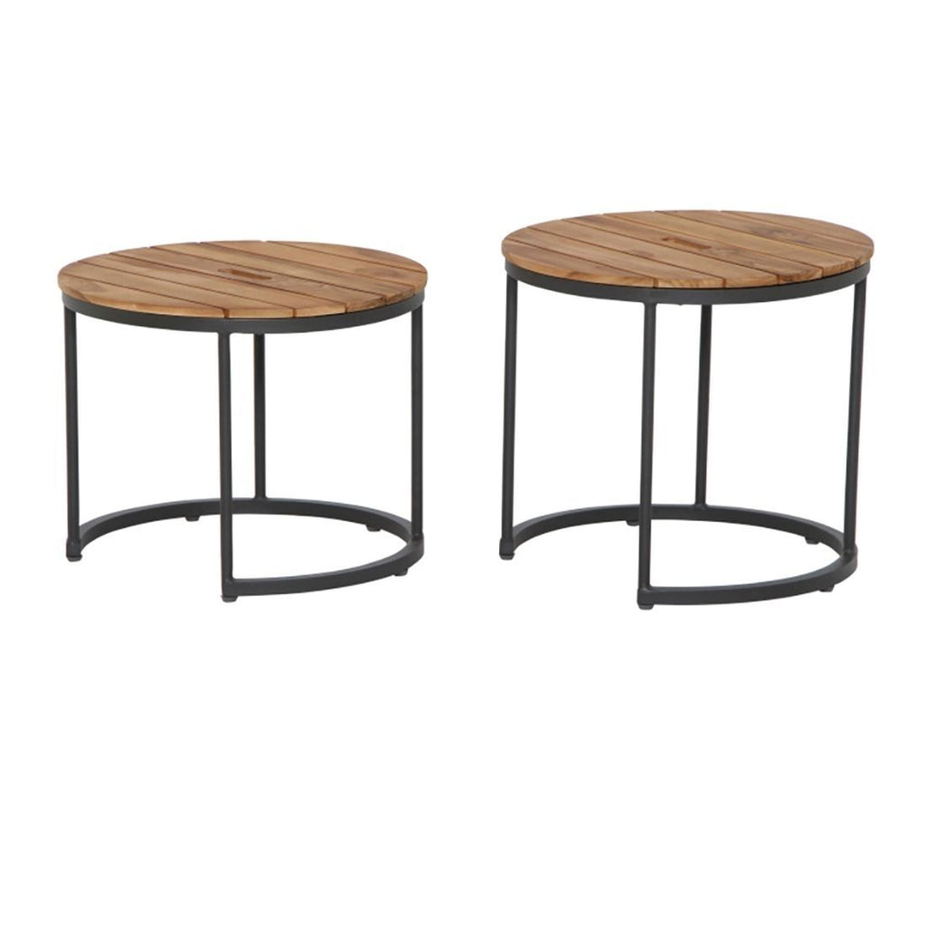 Sidebord ute Baros 2-er sett aluminium/teak Ø50 cm bakside