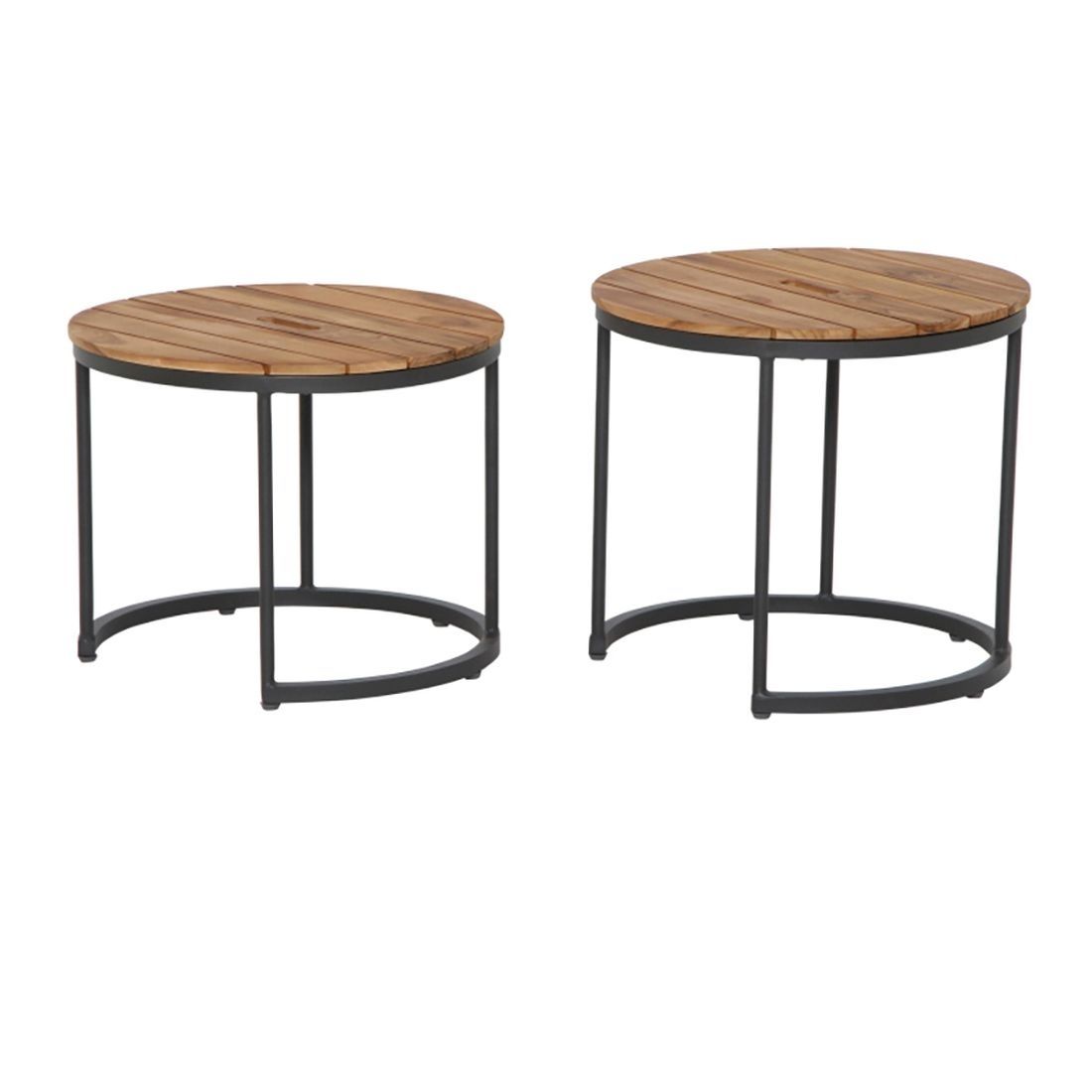 Sidebord ute Baros 2-er sett aluminium/teak Ø50 cm bakside