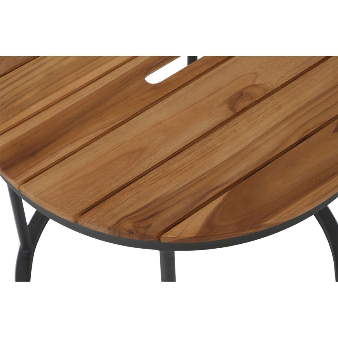 Sidebord ute Baros 2-er sett aluminium/teak Ø50 cm detalj av teakplate