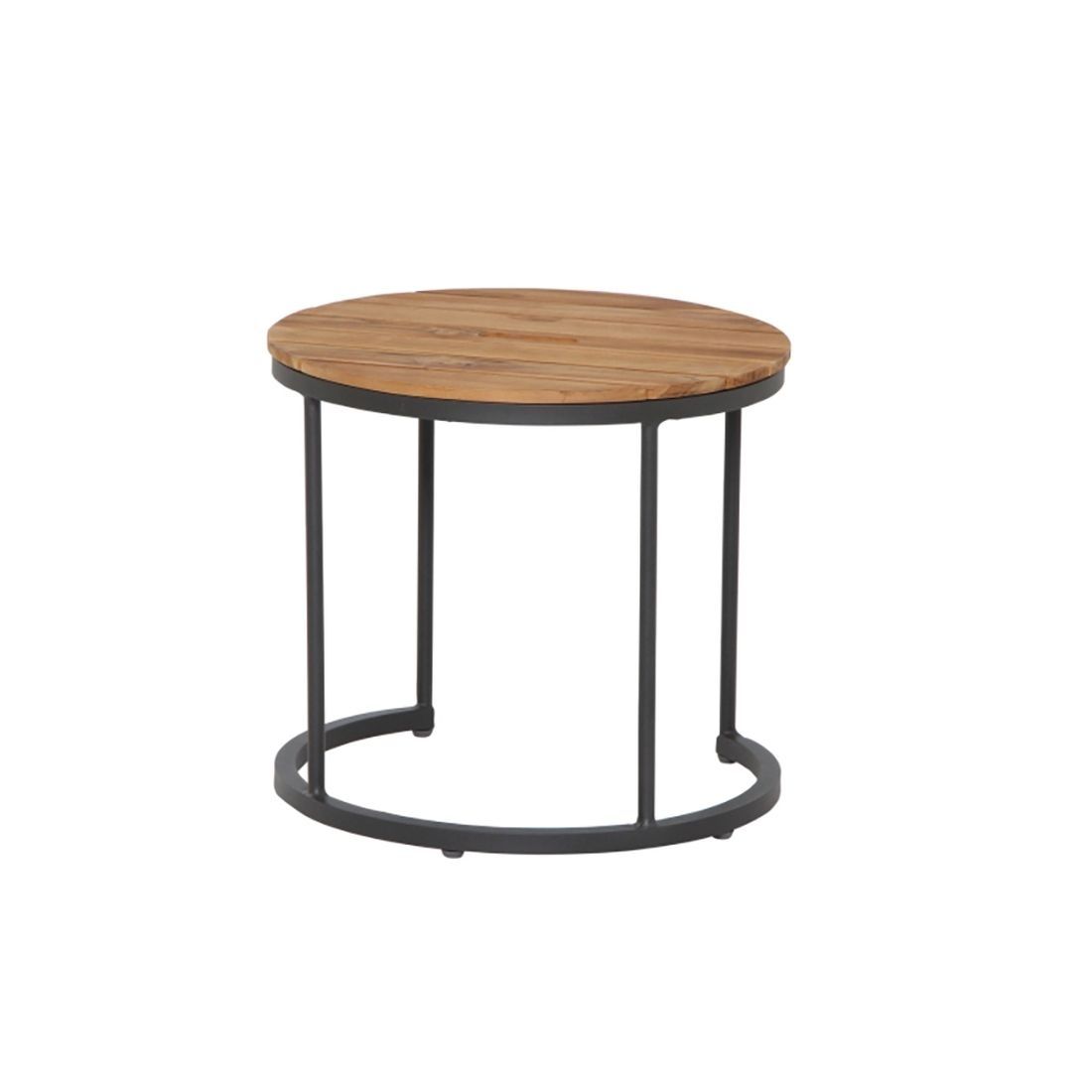 Sidebord ute Baros 2-er sett aluminium/teak Ø50 cm sett ovenfra