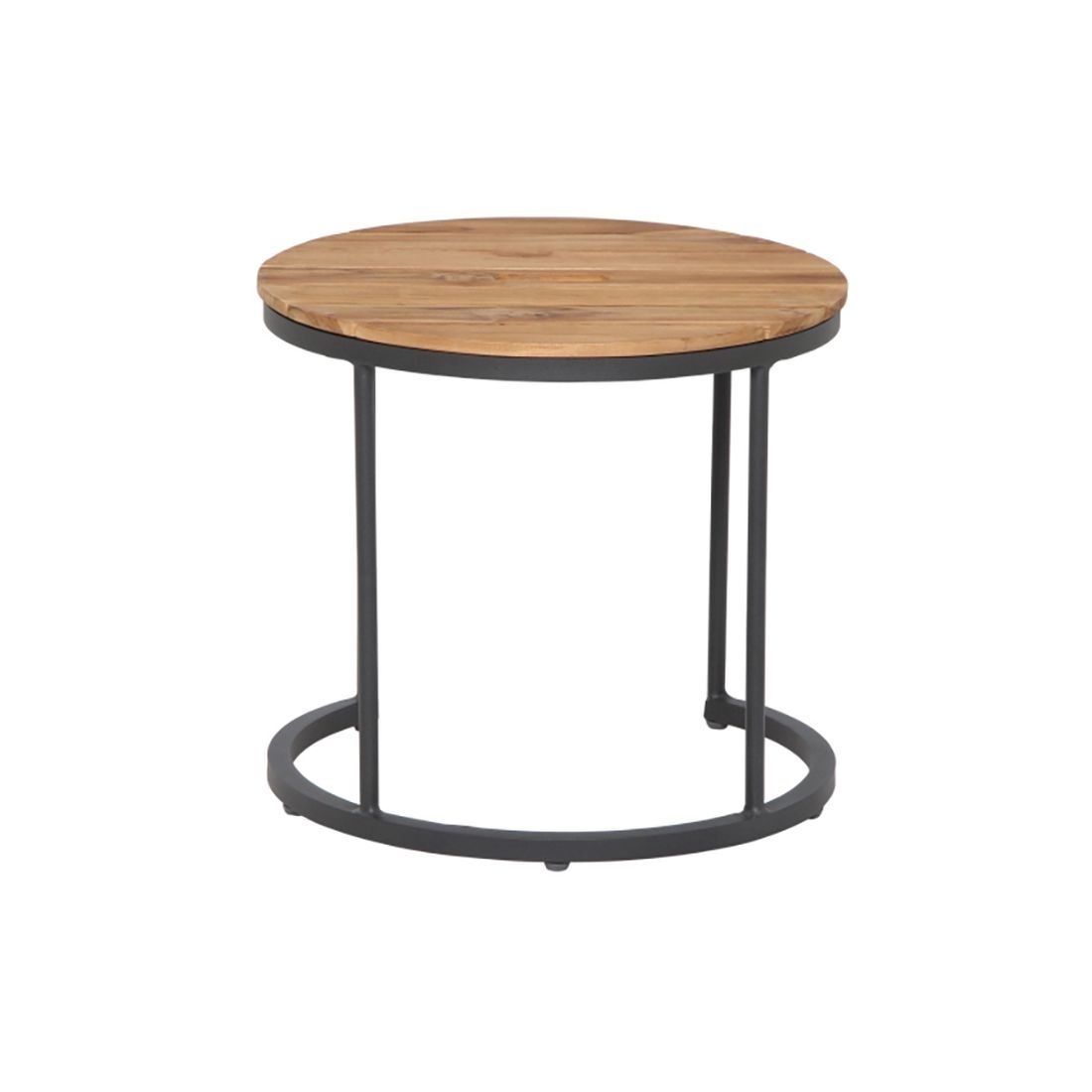 Sidebord ute Baros 2-er sett aluminium/teak Ø50 cm i uterom miljø
