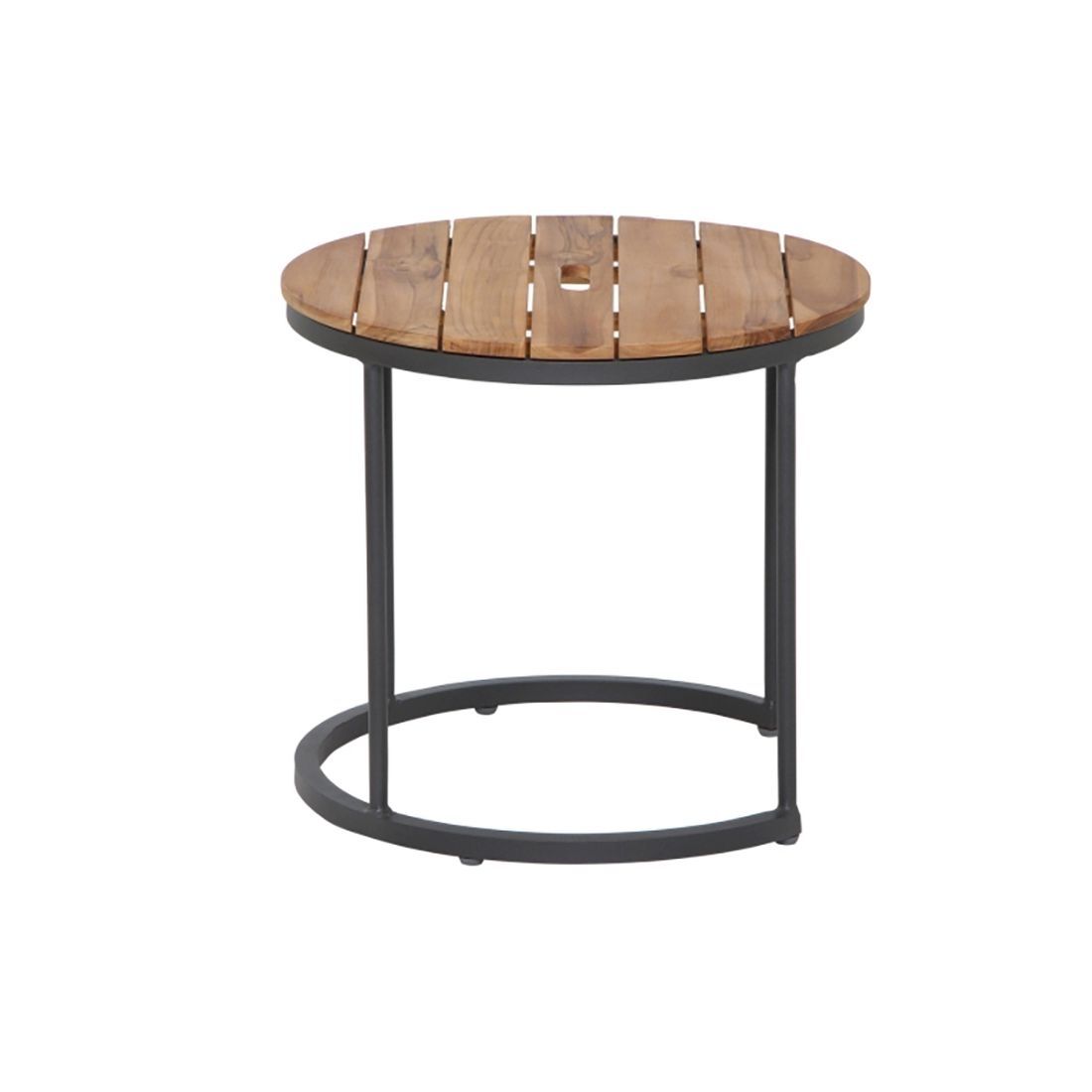 Sidebord ute Baros 2-er sett aluminium/teak Ø50 cm detalj av bordplate