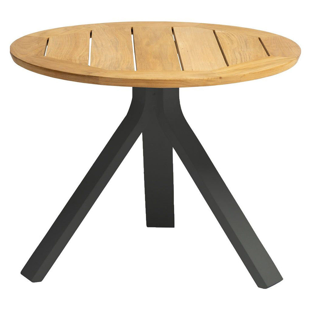 Sidebord ute Freddie aluminium/teak Ø55 cm forfra
