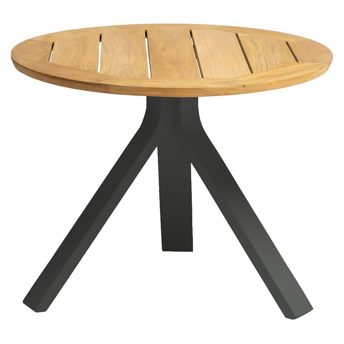 Sidebord ute Freddie aluminium/teak Ø55 cm forfra