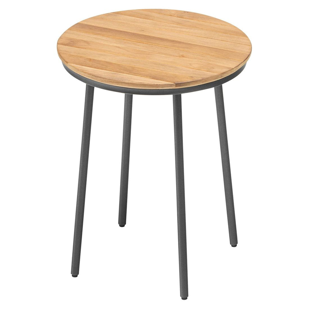 Sidebord ute Gentle aluminium/teak Ø40 cm forfra