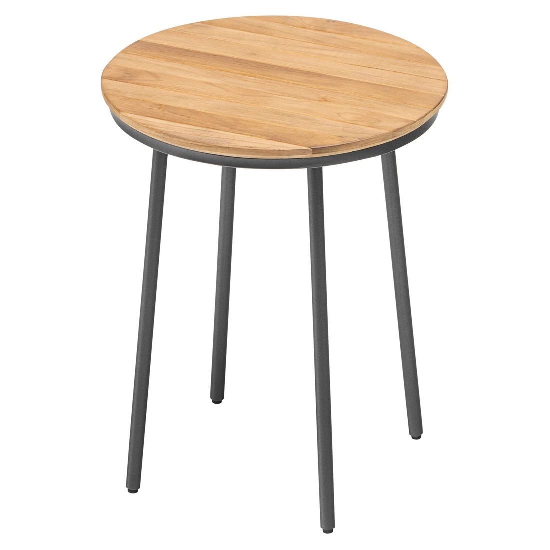 Sidebord ute Gentle aluminium/teak Ø40 cm forfra