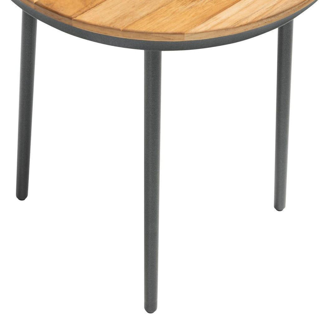 Sidebord ute Gentle aluminium/teak Ø40 cm i sollys