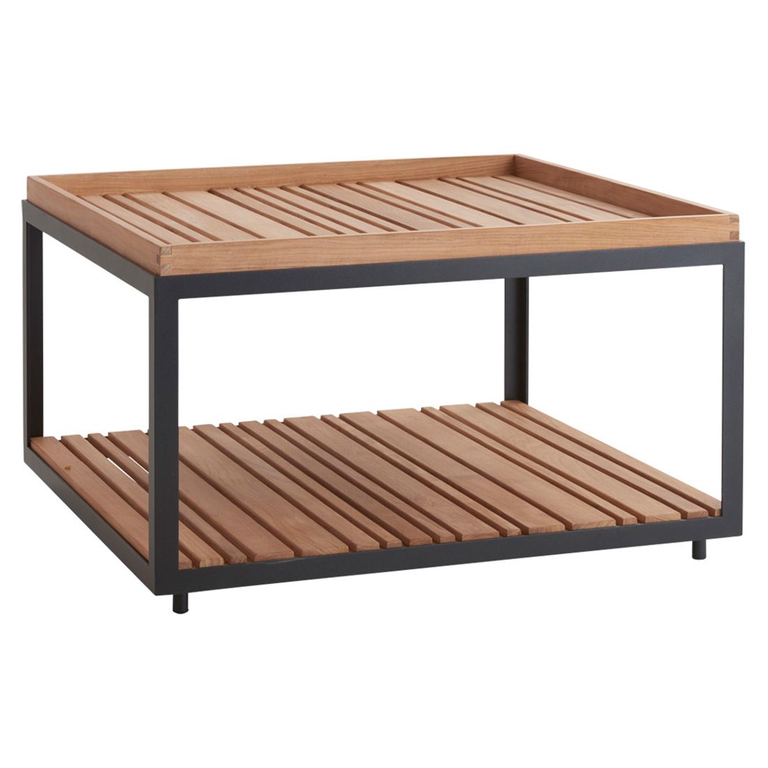 Sidebord ute Level aluminium/teak 79x79 cm forfra