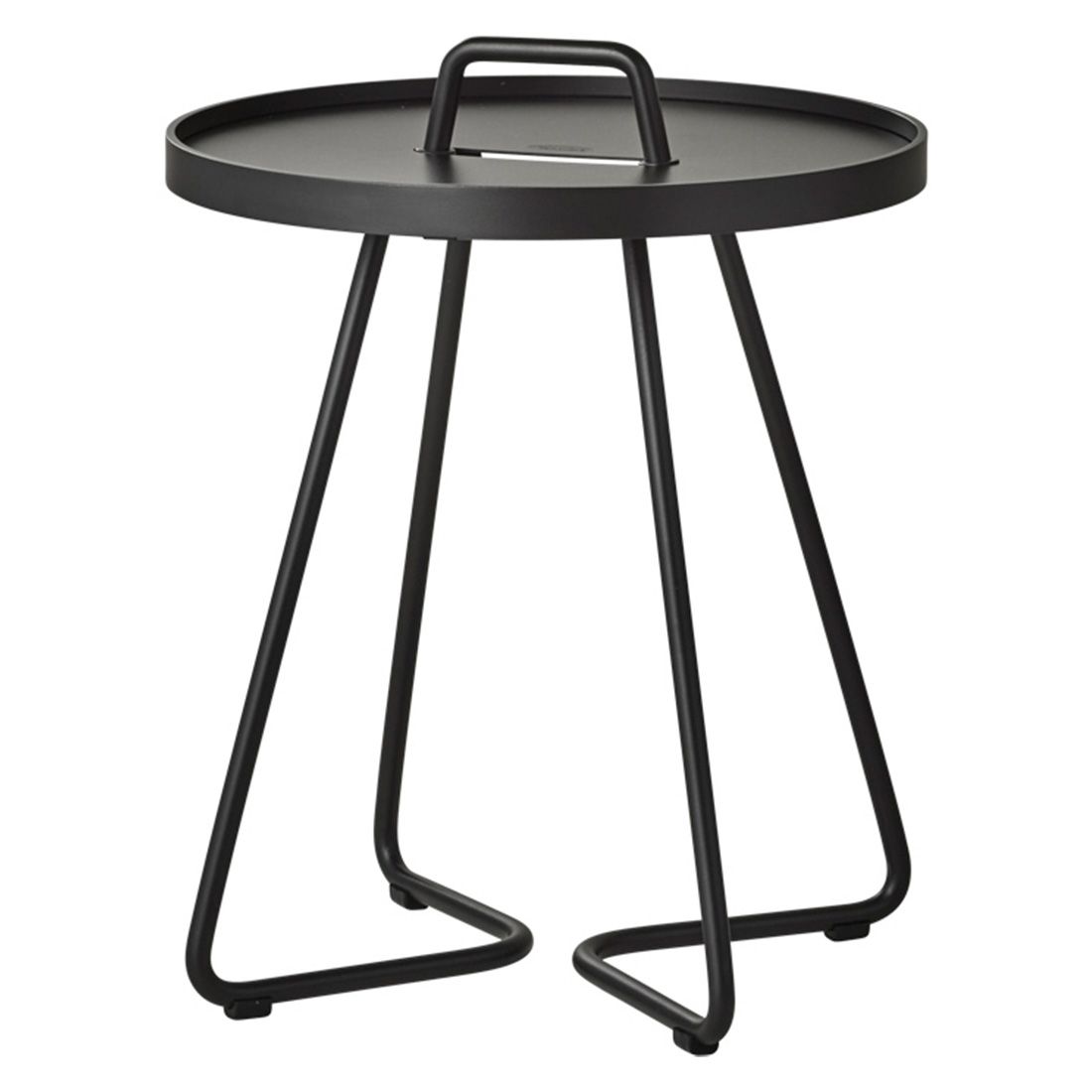 Sidebord ute On-the-move Ø37 cm aluminium svart fra Cane-line sett forfra
