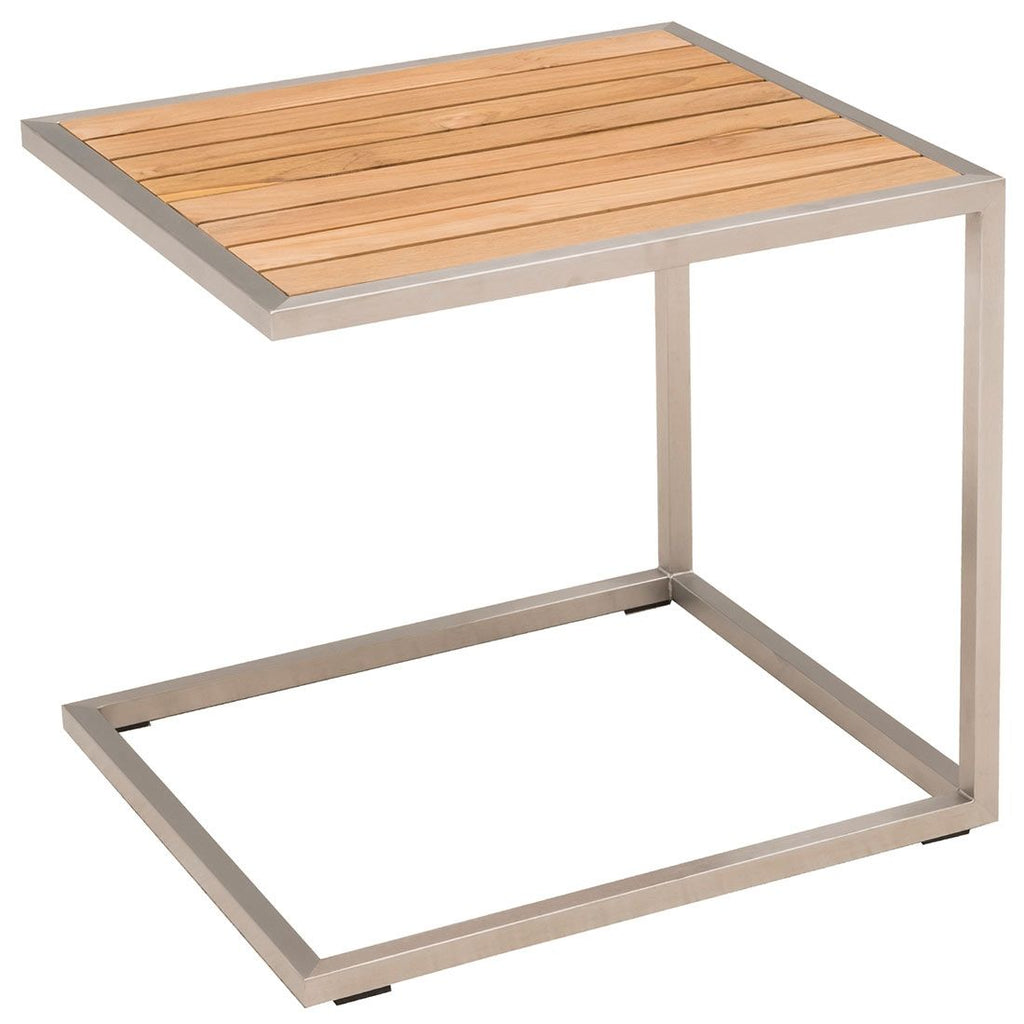 Detalj av teak bordplate på Sidebord ute Pasadena rustfritt stål/teak 45x50 cm - OUTLIV