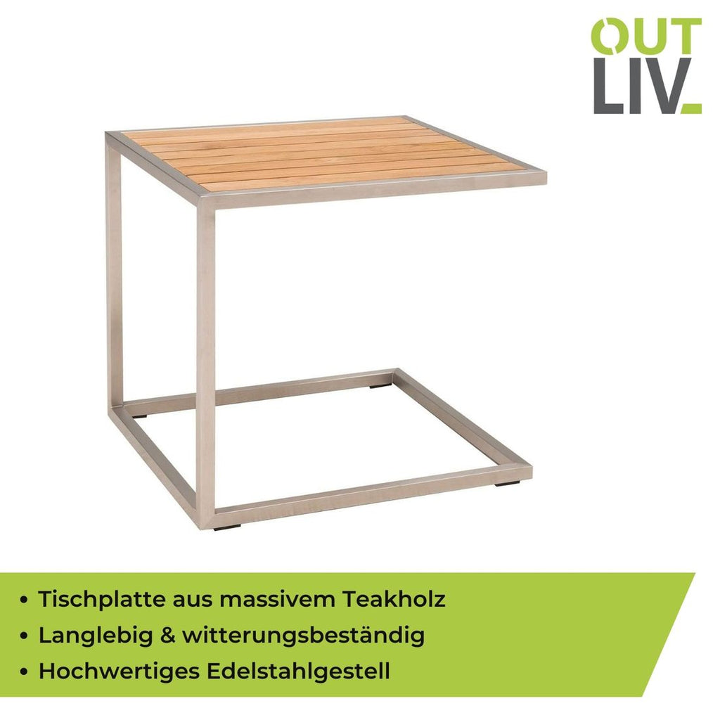 Nærbilde av rustfritt stål på Sidebord ute Pasadena rustfritt stål/teak 45x50 cm - OUTLIV