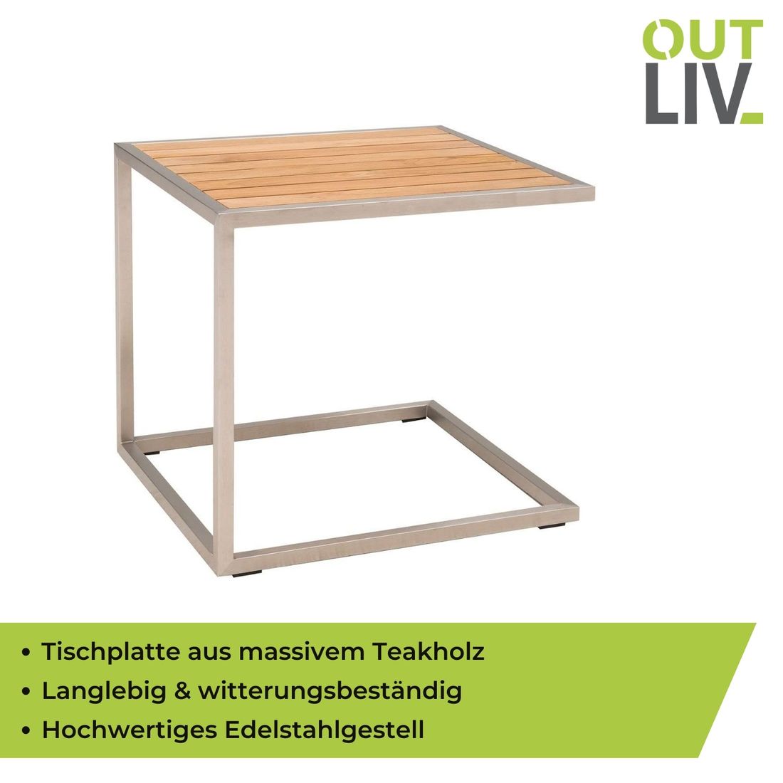 Nærbilde av rustfritt stål på Sidebord ute Pasadena rustfritt stål/teak 45x50 cm - OUTLIV