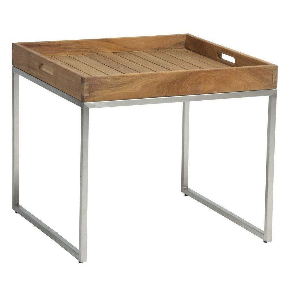 Sidebord ute med brett rustfritt stål/teak 50x50 cm - Stern forfra