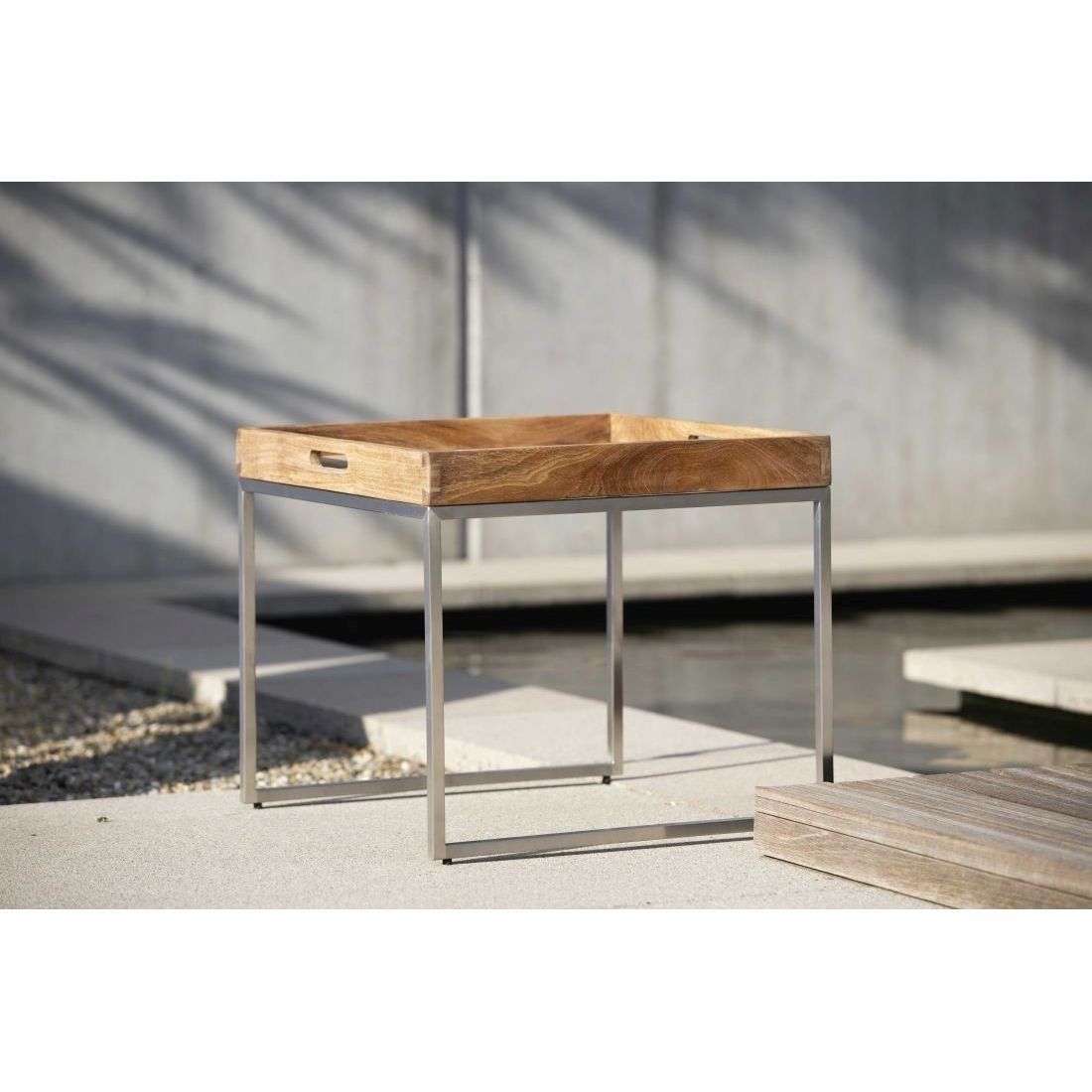Sidebord ute med brett rustfritt stål/teak 50x50 cm - Stern bakside