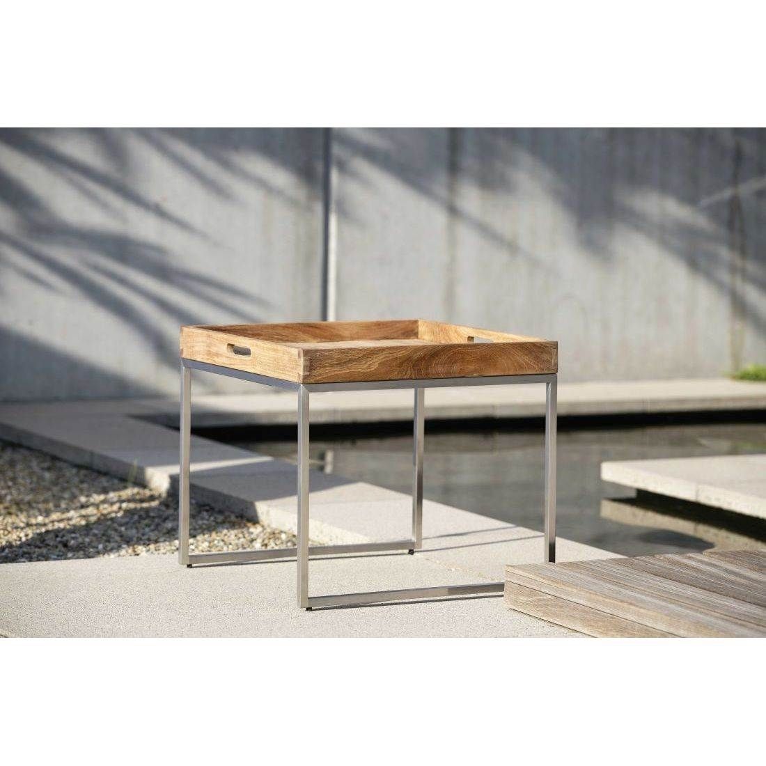 Sidebord ute med brett rustfritt stål/teak 50x50 cm - Stern detalj av teak bordplate