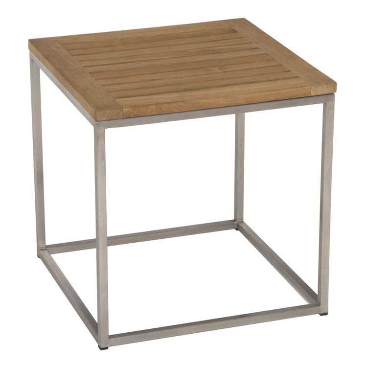 Sidebord ute Savona 45x45 cm rustfritt stål/teak forfra