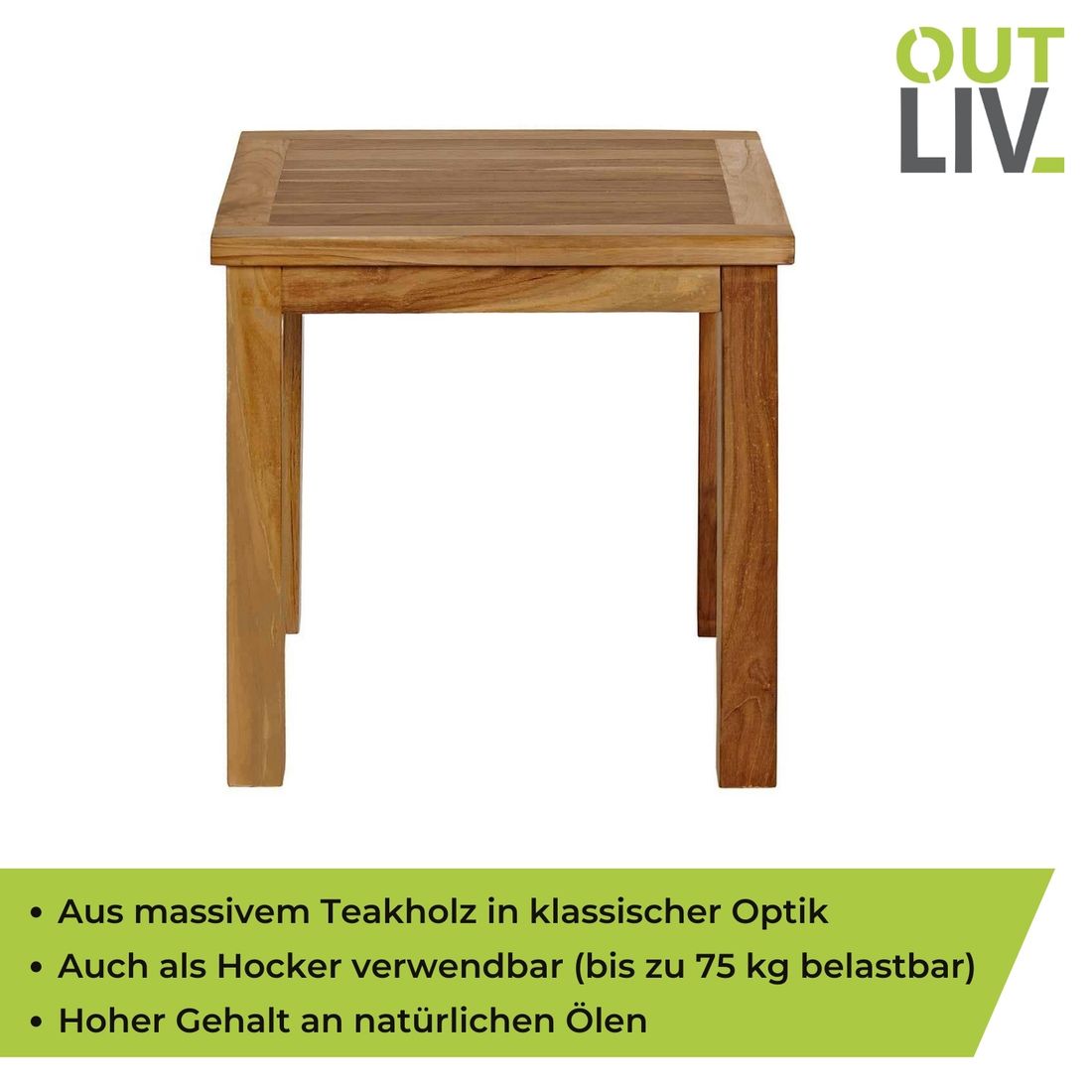 Nærbilde av teakmaterialet på Sidebord ute Square teak 50x50 cm - OUTLIV