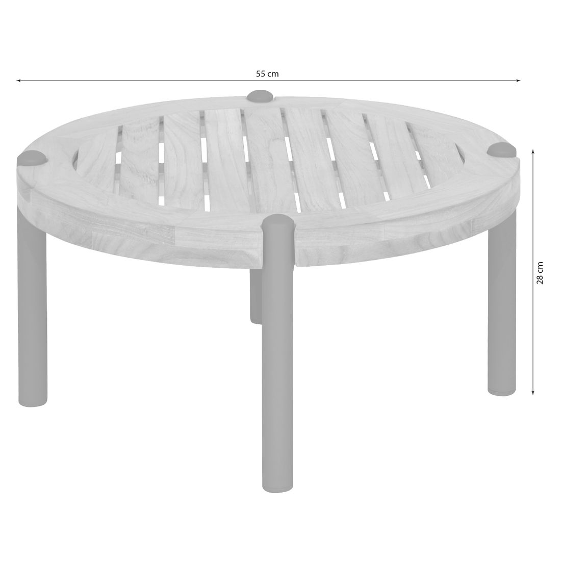 Detaljbilde av bordplate i teak på Sidebord ute Taro aluminium/teak Ø55 cm - Stern