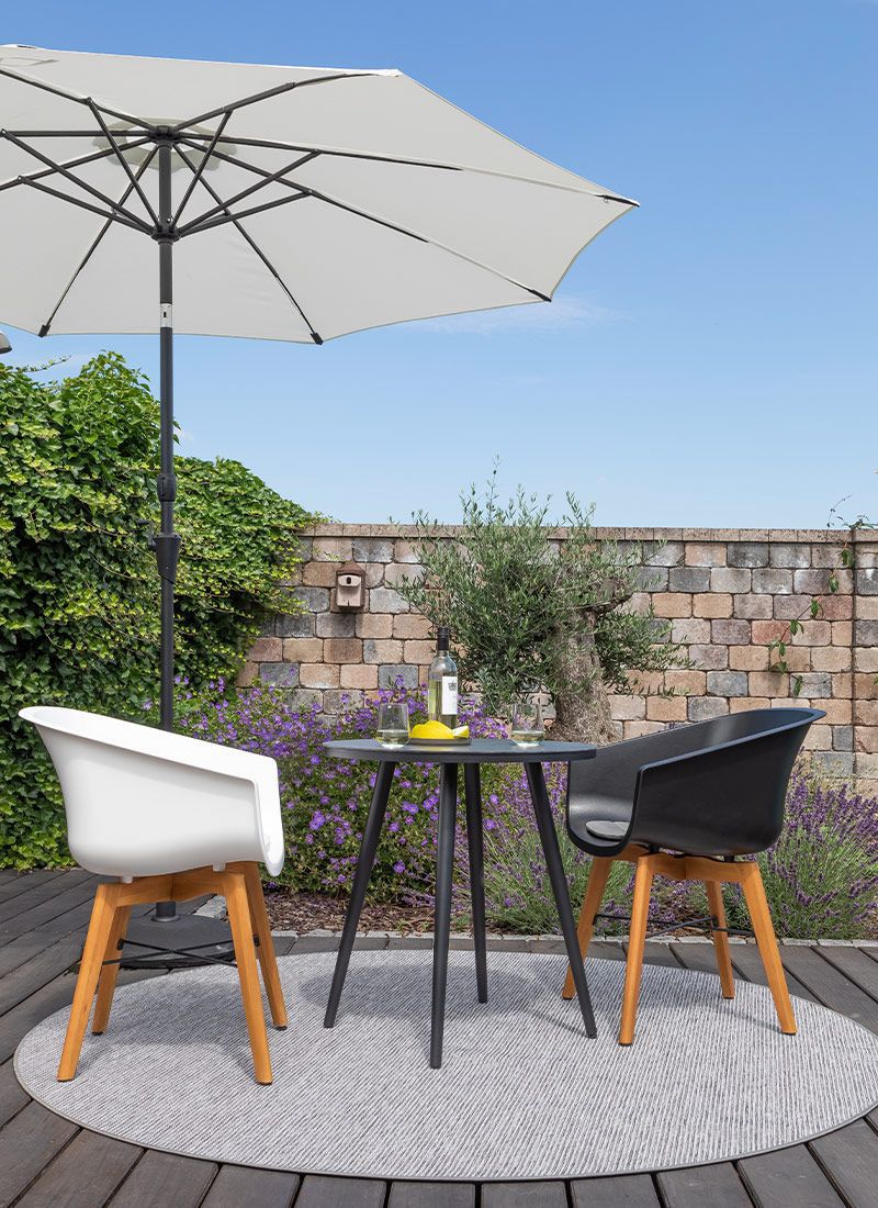 Sidebord ute Texel Ø66 cm aluminium/glasskeramikk oversikt på balkong