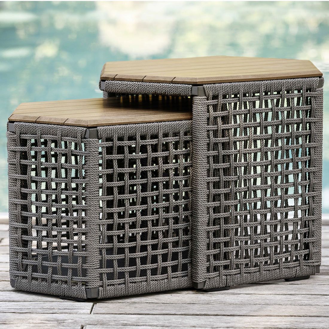 Sidebord ute Timantti 2-delt tau/teak Stern bakside