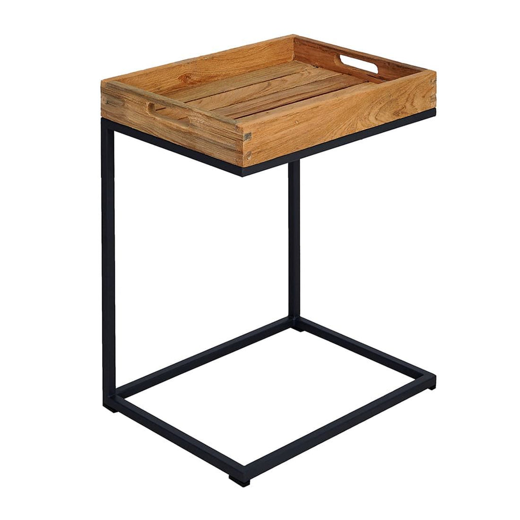 Sidebord ute Tray 46x30 cm stål/resirkulert teak forfra