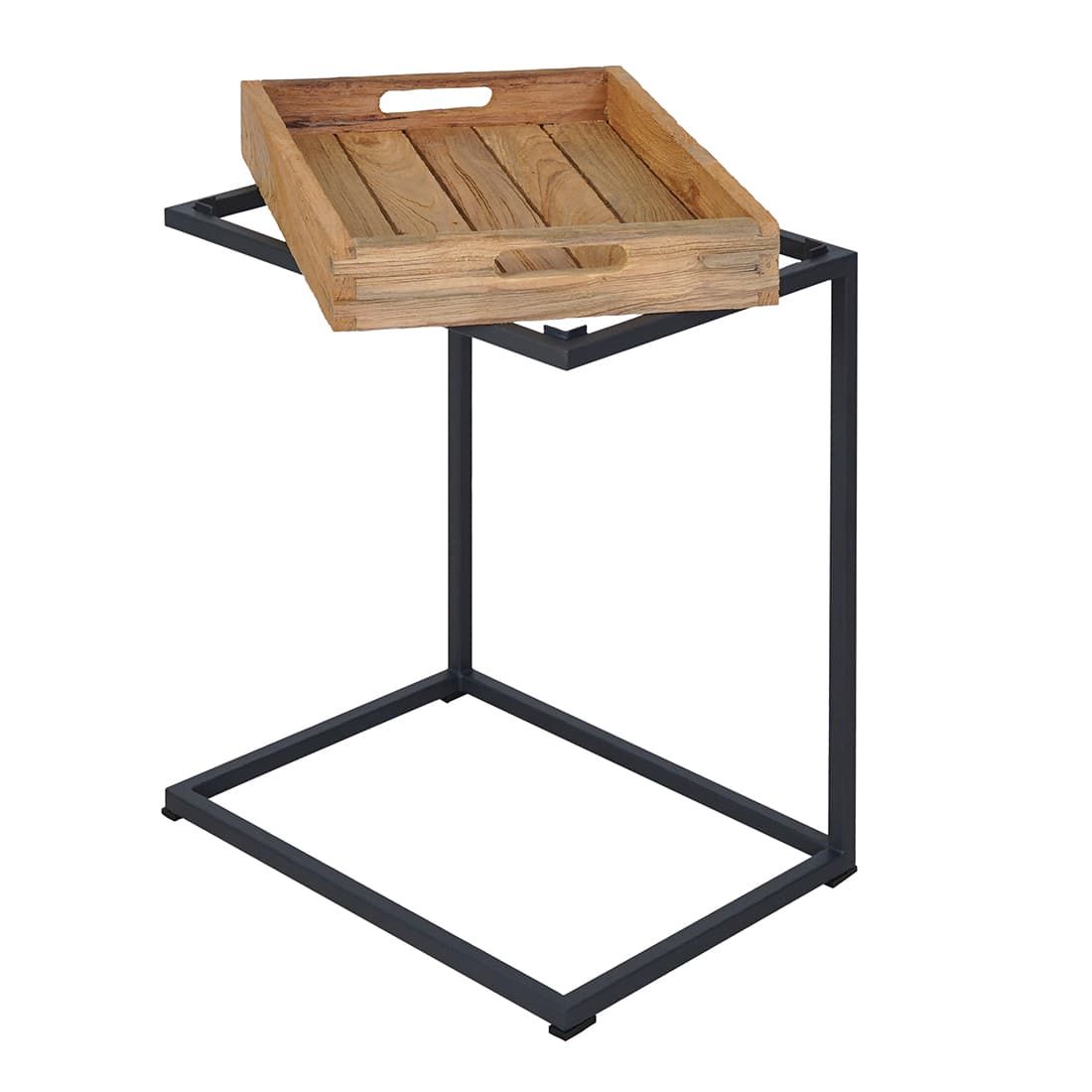 Sidebord ute Tray 46x30 cm stål/resirkulert teak bakside