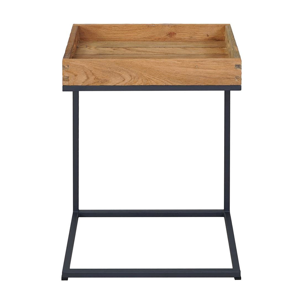 Sidebord ute Tray 46x30 cm stål/resirkulert teak detalj av bordplate